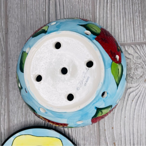 Strawberry Colander Bowl with Plate Saucer Denise Ford Ganz Ceramic Whimsical - Picture 7 of 7